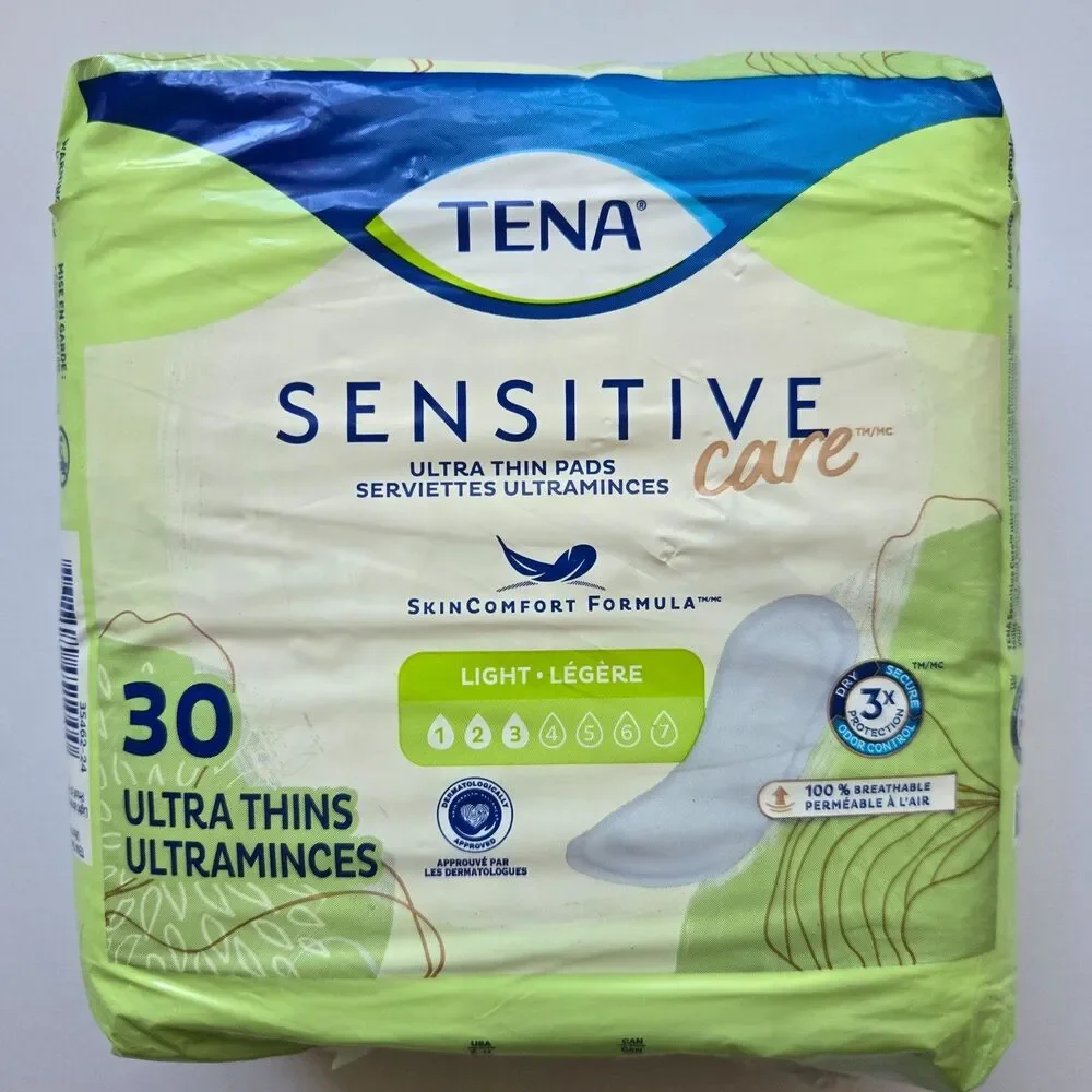 TENA Sensitive Care Pads 30 Ct 2 Pk Ultra Thin Light Absorbency Regular Length